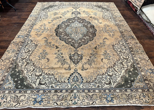 Antique Persian Tabriz Rug 9x12, Floral Medallion Rug, Hand-Knotted Wool Oriental Carpet, Room Sized Handmade Rug, 9 x 12 Vintage Farmhouse Rug - Nuvé