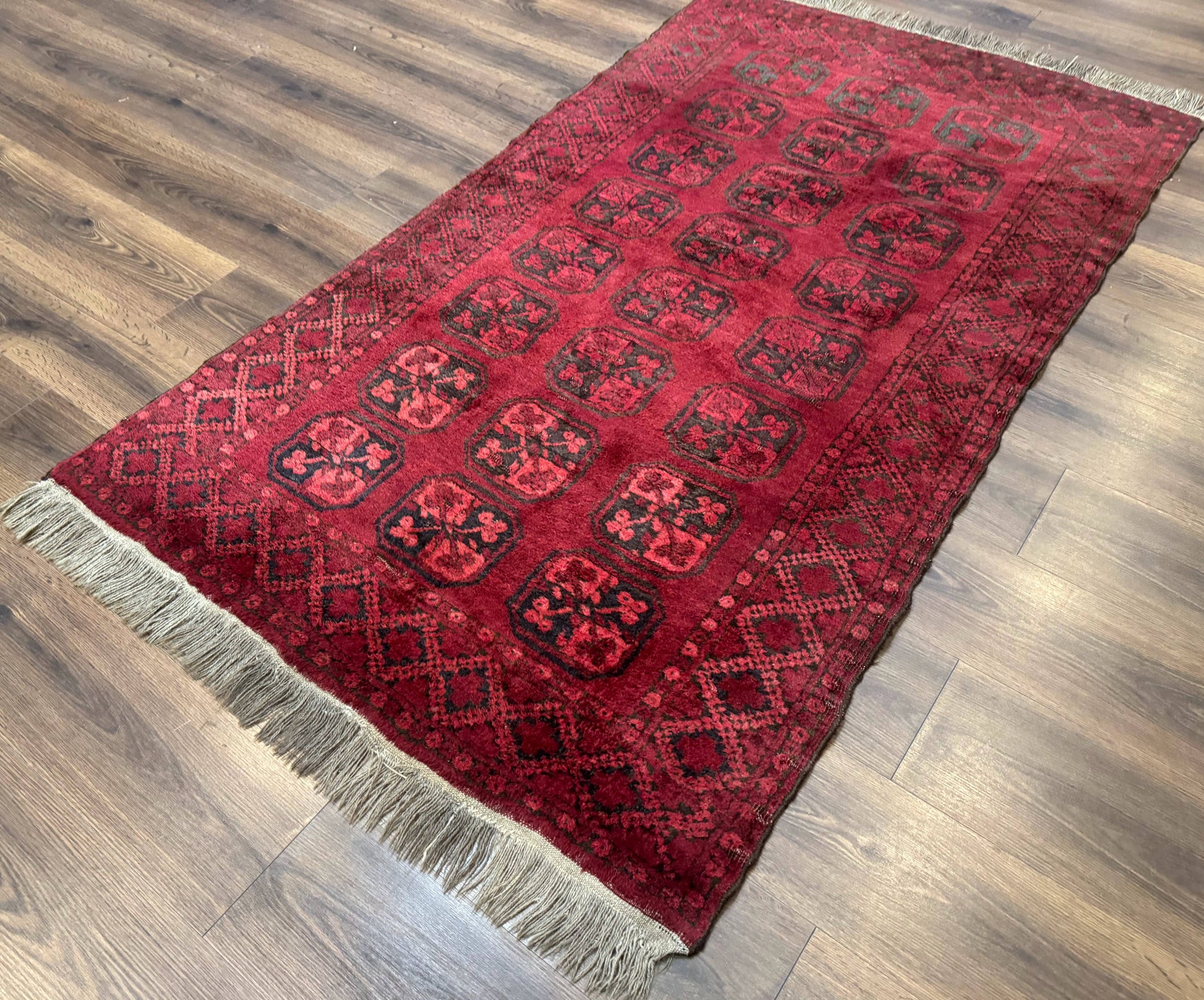 Afghan Turkoman Bokhara Bashir Rug 3x6, Red - Nuvé