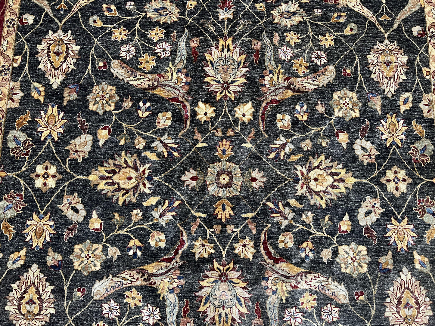 Pak Persian Mahal Rug 9x12, Allover Floral Pakistani Oriental Carpet 9 x 12, Wool Hand Knotted Area Rug, Dark Slate Gray-Black and Maroon - Nuvé