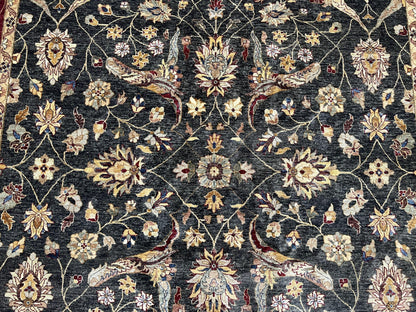 Pak Persian Mahal Rug 9x12, Allover Floral Pakistani Oriental Carpet 9 x 12, Wool Hand Knotted Area Rug, Dark Slate Gray-Black and Maroon - Nuvé