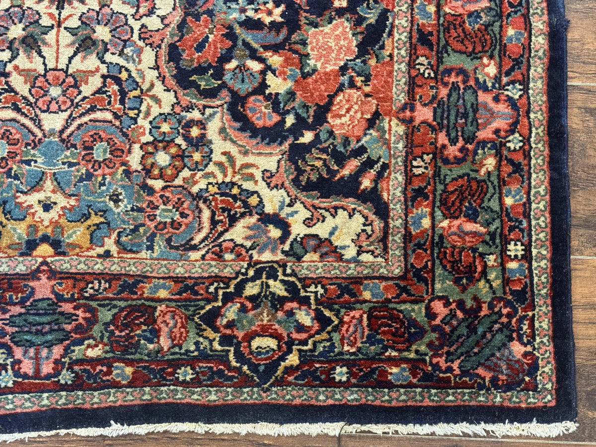 Antique Persian Rug 4x5, Navy Blue 1920s Carpet, Wool, Rare, Fine, Persian Hamadan Bidjar Carpet