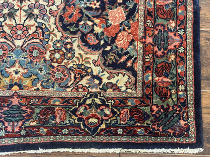Antique Persian Rug 4x5, Navy Blue 1920s Carpet, Wool, Rare, Fine, Persian Hamadan Bidjar Carpet