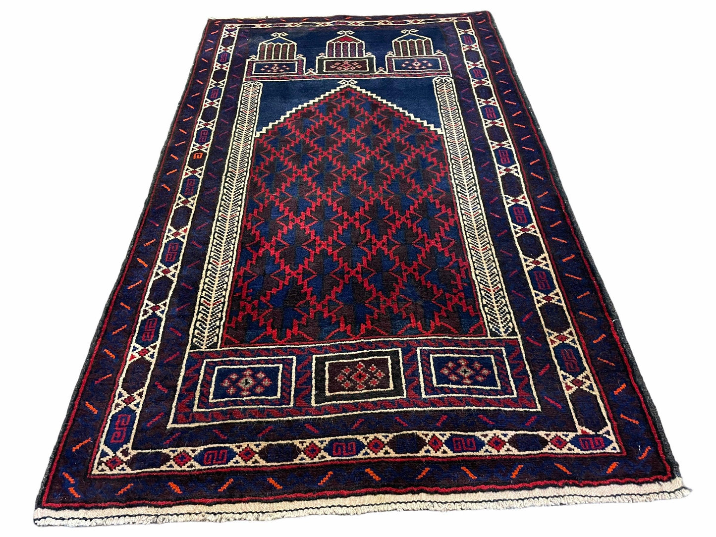 3x5 Vintage Handmade Tribal Wool Rug Balouchi Prayer Rug Afghan Rug Red Blue Wow - Nuvé