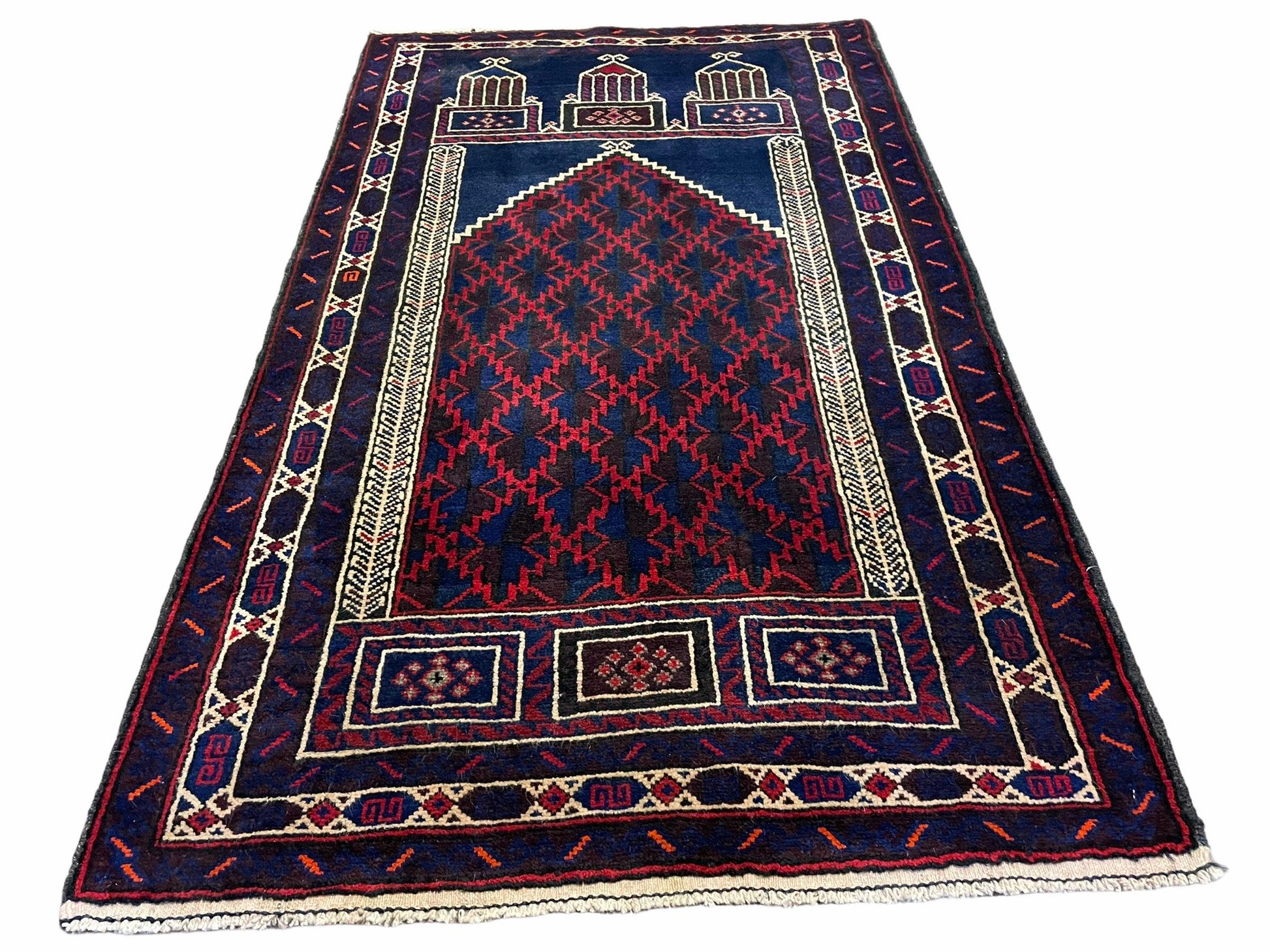 3x5 Vintage Handmade Tribal Wool Rug Balouchi Prayer Rug Afghan Rug Red Blue Wow - Nuvé