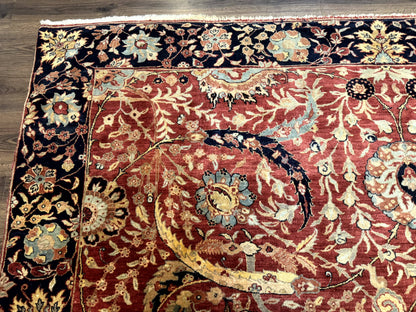 Indian Agra Rug 9x11, Terracotta and Navy Blue, Sickle Leaf Rug - Nuvé