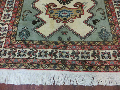 4' X 7' Vintage Handmade Knotted Rug India Caucasian Wool Soft Green Organic - Nuvé