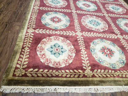 Nepalese Aubusson Panel Rug 6x9, Red & Ivory Soft Plush Tibetan Pile Rug, Wool Hand-Knotted Carpet, 6 x 9 Elegant Area Rug, Office Room Rug - Nuvé