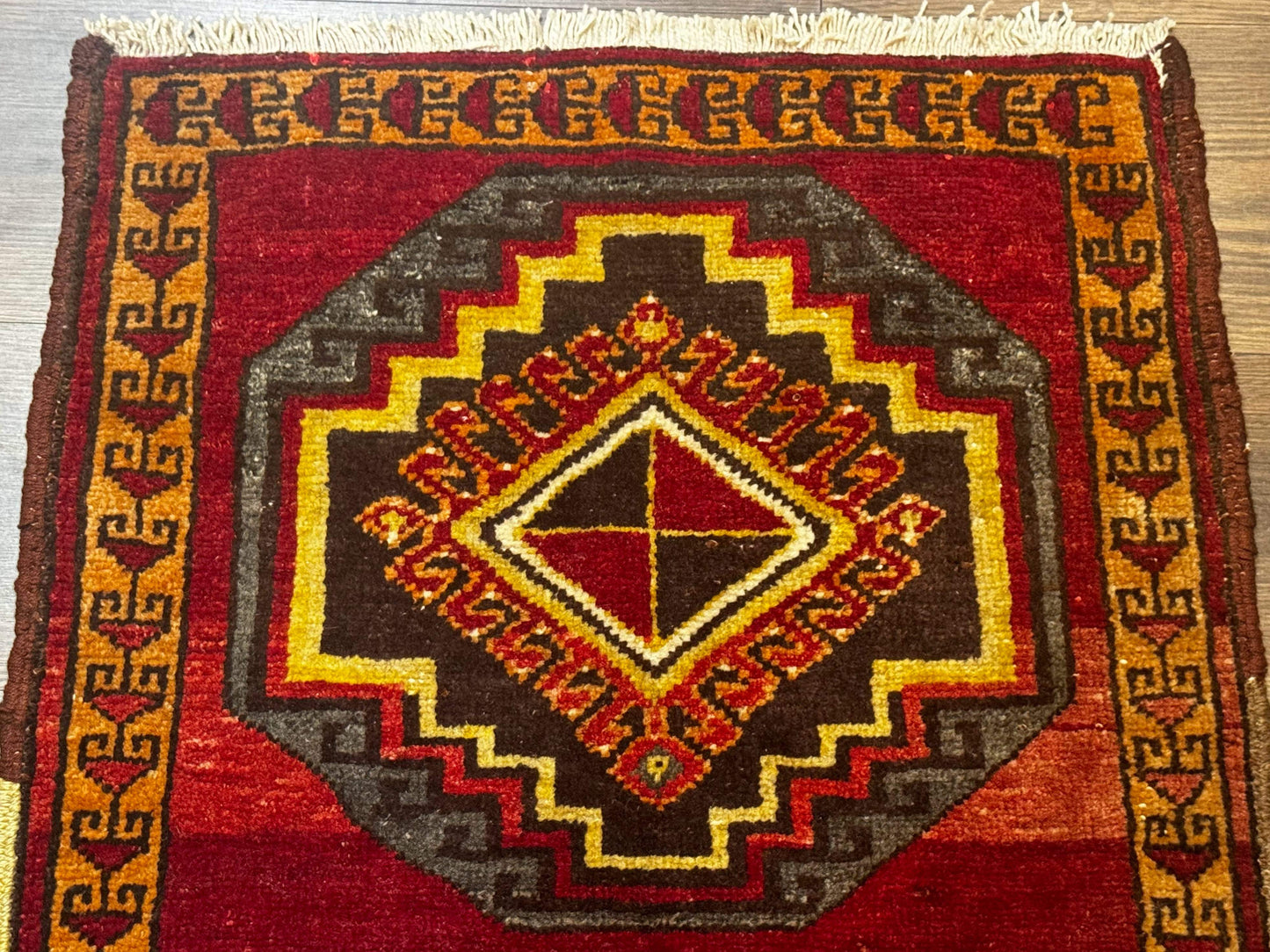 Small Antique Turkish Yastik Rug 2x3, Double Medallions, Geometric, Red, Wool - Nuvé