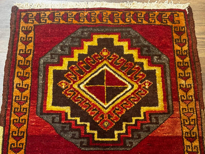 Small Antique Turkish Yastik Rug 2x3, Double Medallions, Geometric, Red, Wool - Nuvé