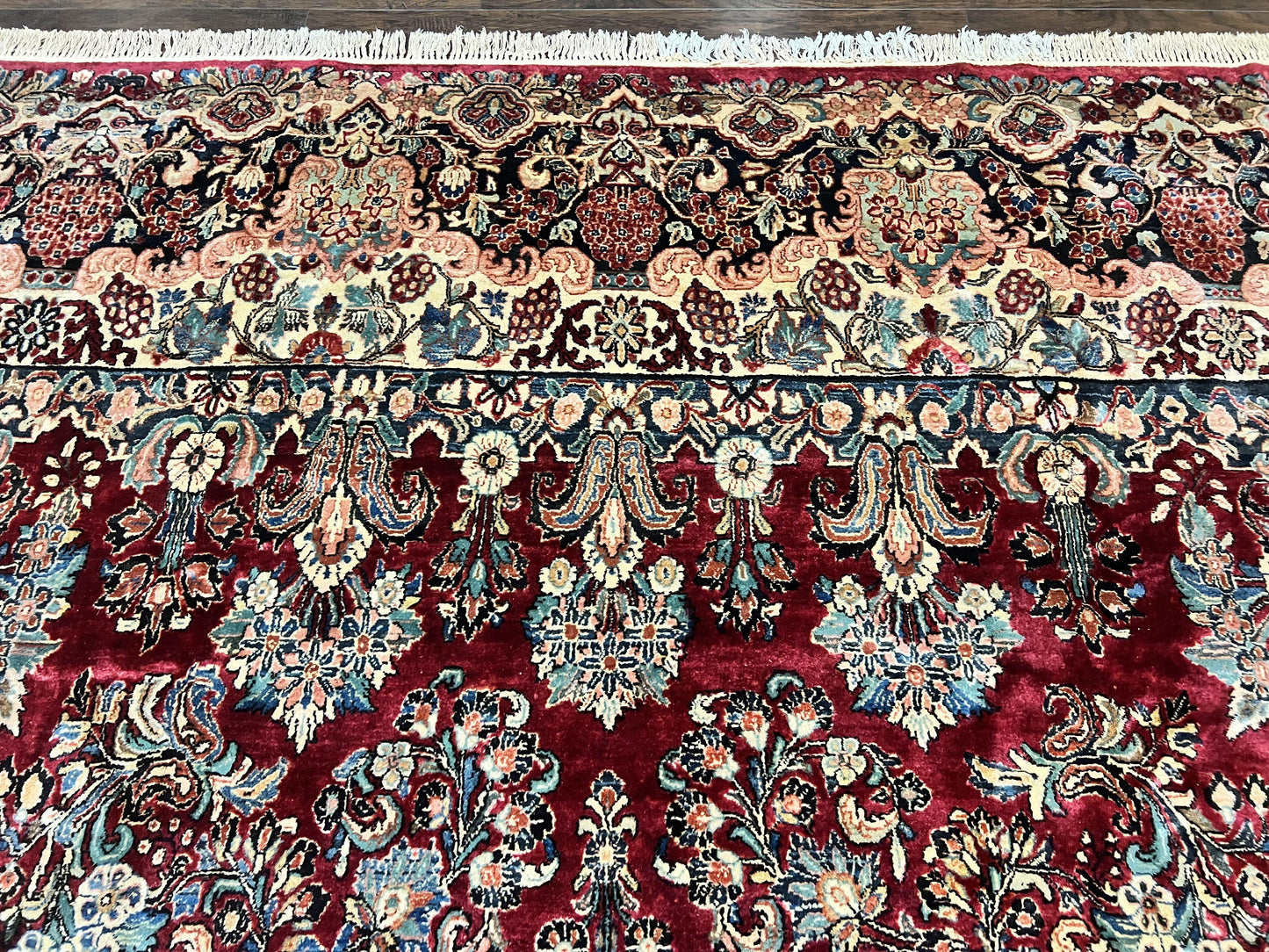 Persian Sarouk Rug 12x17, Wool Hand Knotted Antique Carpet, Dark Red, Traditional Floral Oriental Rug, 12 x 17 Extra Large Handmade Rug - Nuvé