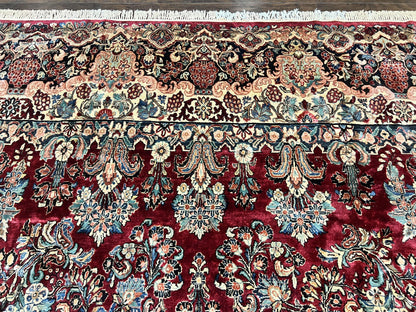 Persian Sarouk Rug 12x17, Wool Hand Knotted Antique Carpet, Dark Red, Traditional Floral Oriental Rug, 12 x 17 Extra Large Handmade Rug - Nuvé