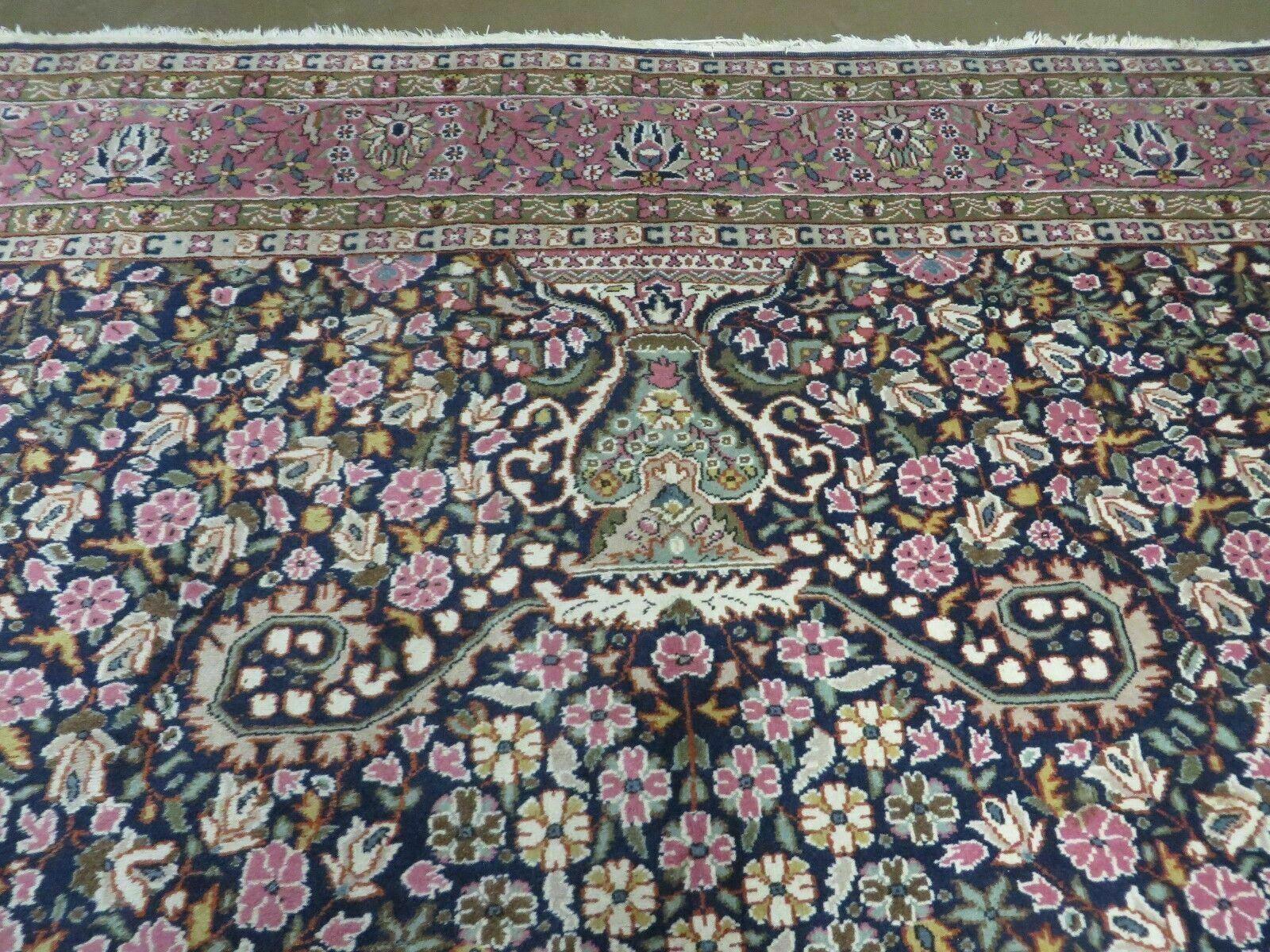 Turkish Sivas Rug 7x11, Navy Blue & Pink, Millifluer Floral Wool Carpet, Vintage - Nuvé