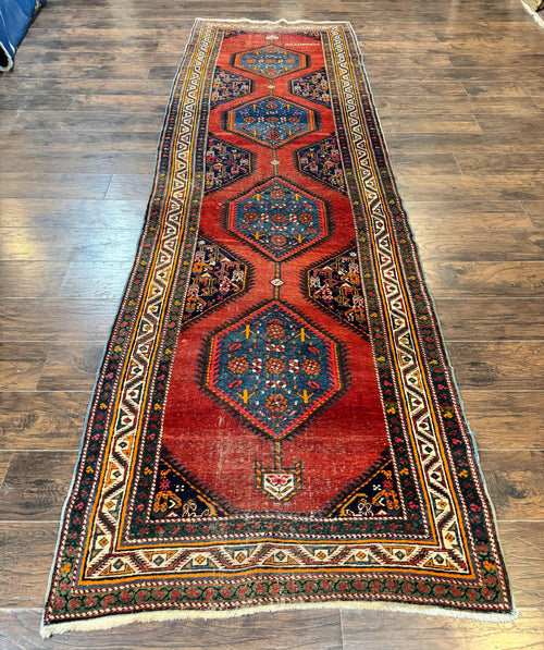 Antique Persian Sarab Runner Rug 3.9 x 12, Red, Handmade, Tribal Runner, Wool, Signed - Nuvé