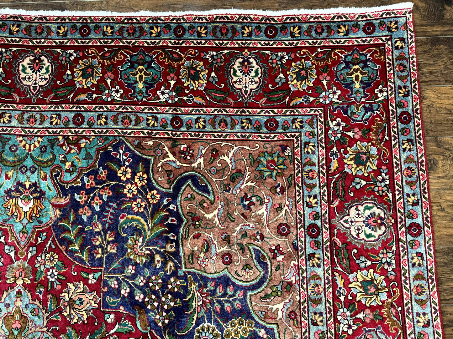 Wonderful Persian Tabriz Rug 10x14, Antique Persian Carpet, Handmade Wool Rug, Floral Medallion, Red Navy Blue, Colorful, Large Persian Area Rug - Nuvé