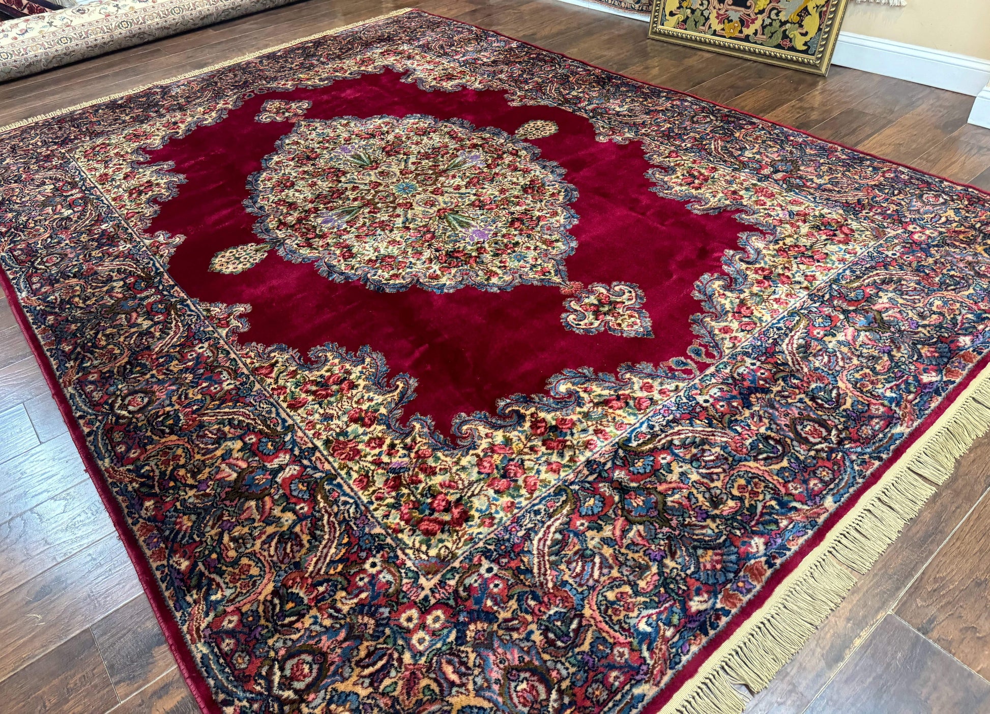 Karastan Rug 8.8 x 12 - Red Floral Kirman - Wool Pile Carpet - Nuvé