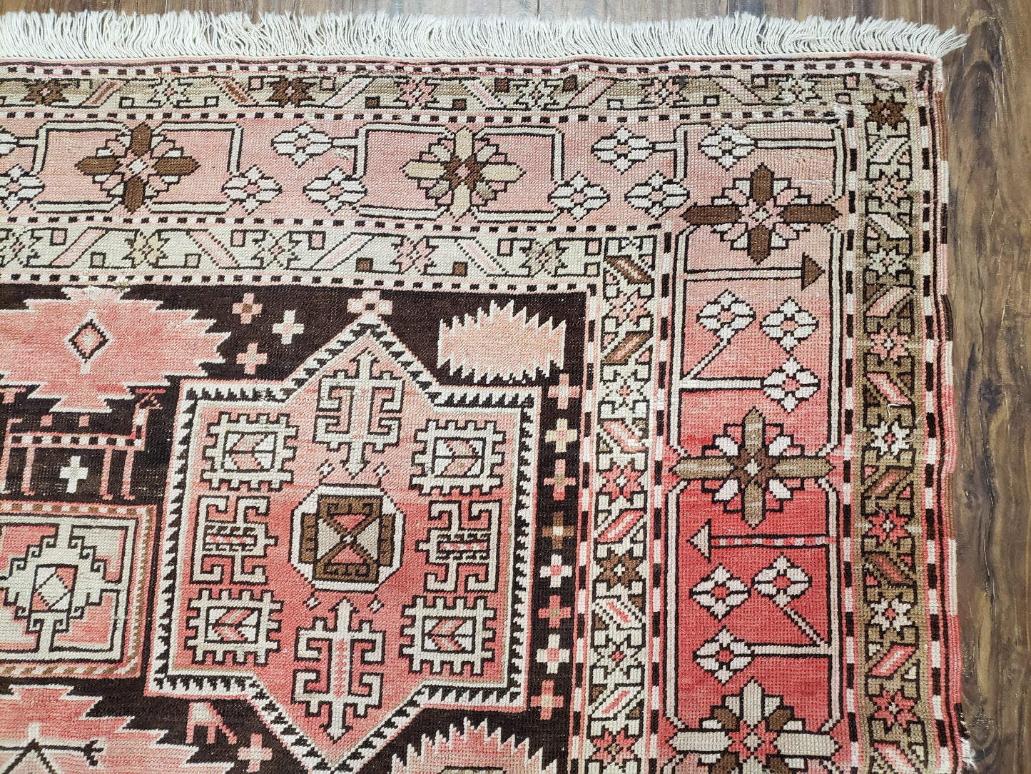 Antique Caucasian Rug 5' 5" x 10' 9", Shirvan Carpet, Wide Oriental Corridor Runner, Quality Handmade Hand-Knotted Wool Rug, Pale Pink Black - Nuvé
