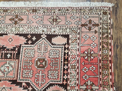 Antique Caucasian Rug 5' 5" x 10' 9", Shirvan Carpet, Wide Oriental Corridor Runner, Quality Handmade Hand-Knotted Wool Rug, Pale Pink Black - Nuvé
