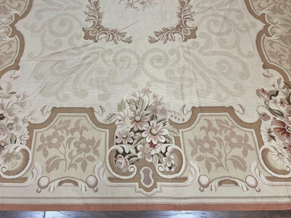 10x14 Aubusson Rug, Wool Handmade Vintage Carpet, French European Design, Elegant - Nuvé