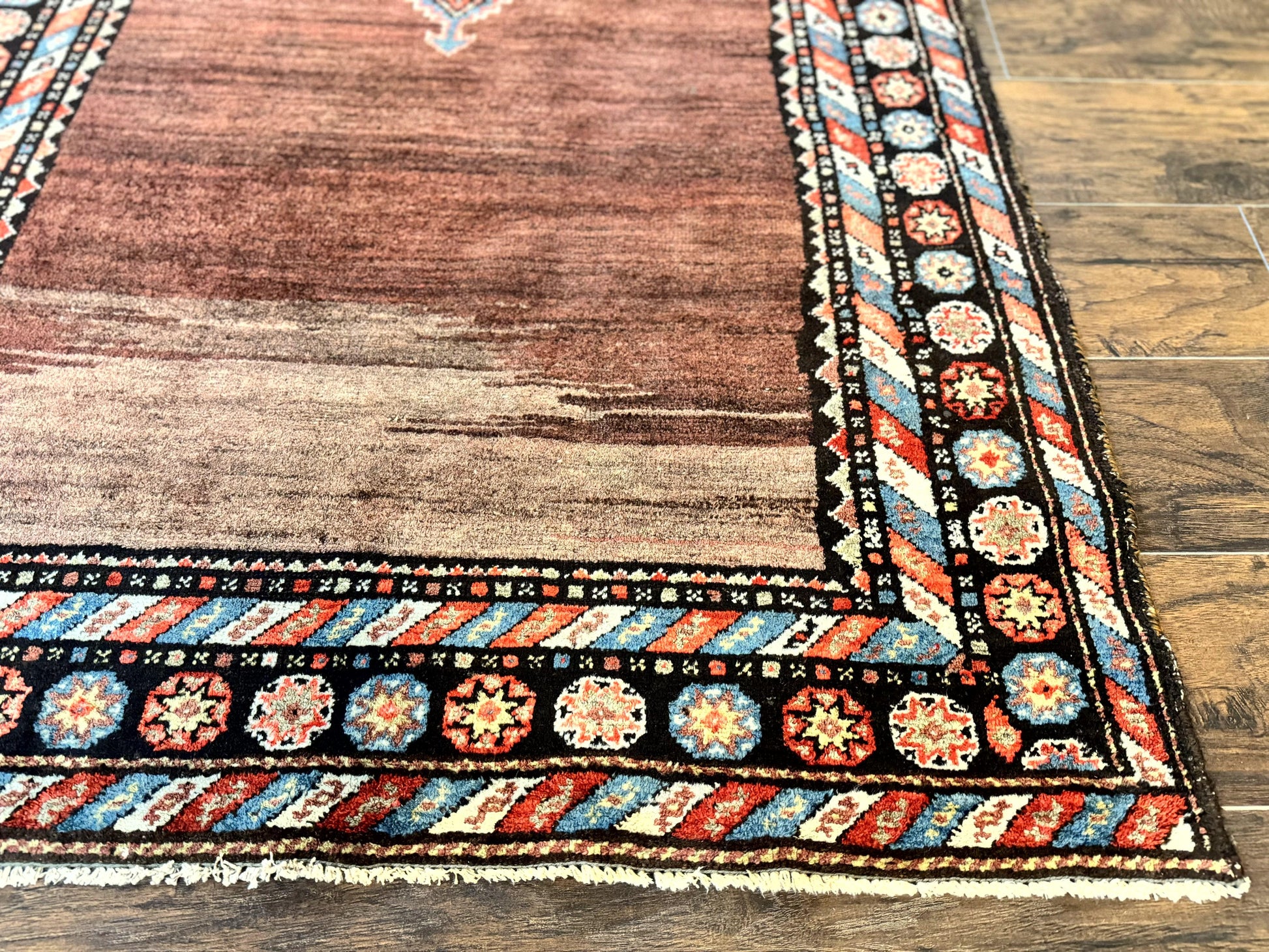 Antique Persian Rug 4x7, Sarab Tribal Wool Carpet, Brown and Multicolor, Handmade Wide Runner Rug 4 x 7, Open Field, Rainbow Border - Nuvé