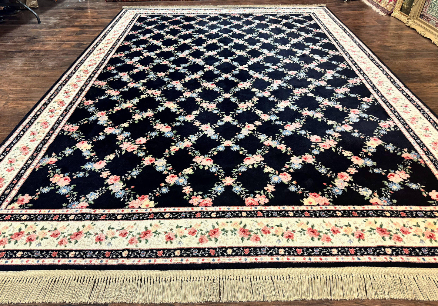 Karastan Rug 8.8 x 12, Garden of Eden #509/1270, Ebony Trellis, Vintage Discontinued Wool Pile Karastan Carpet - Nuvé