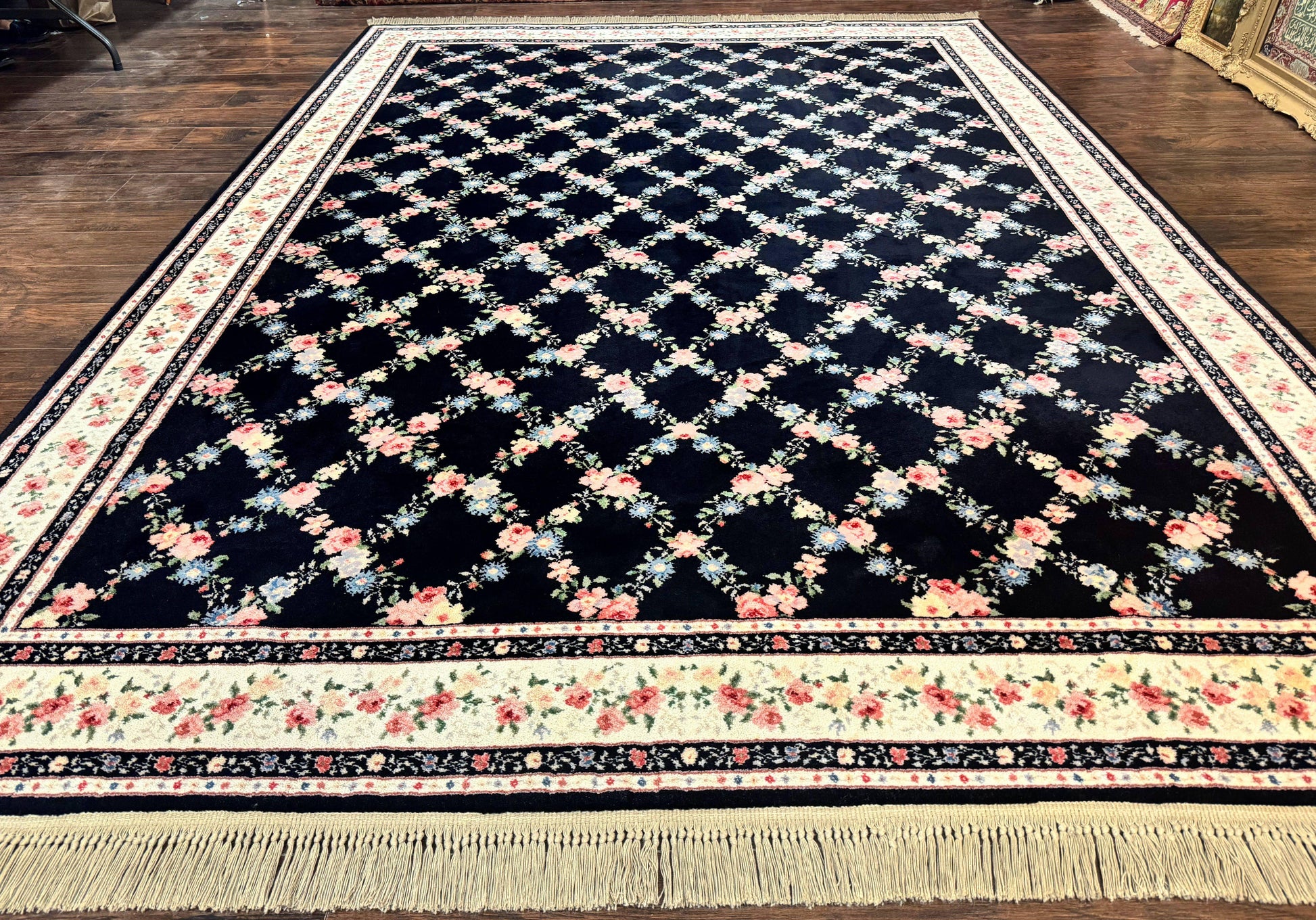 Karastan Rug 8.8 x 12, Garden of Eden #509/1270, Ebony Trellis, Vintage Discontinued Wool Pile Karastan Carpet - Nuvé