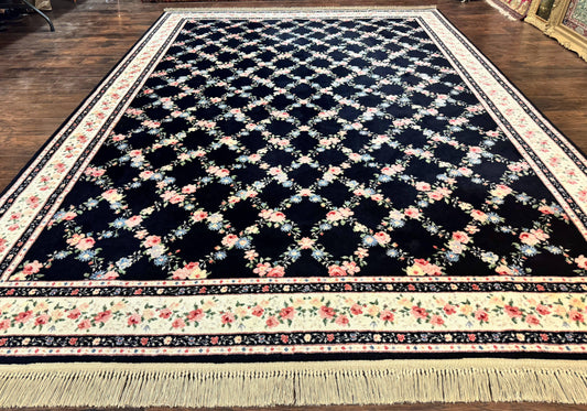 Karastan Rug 8.8 x 12, Garden of Eden #509/1270, Ebony Trellis, Vintage Discontinued Wool Pile Karastan Carpet - Nuvé