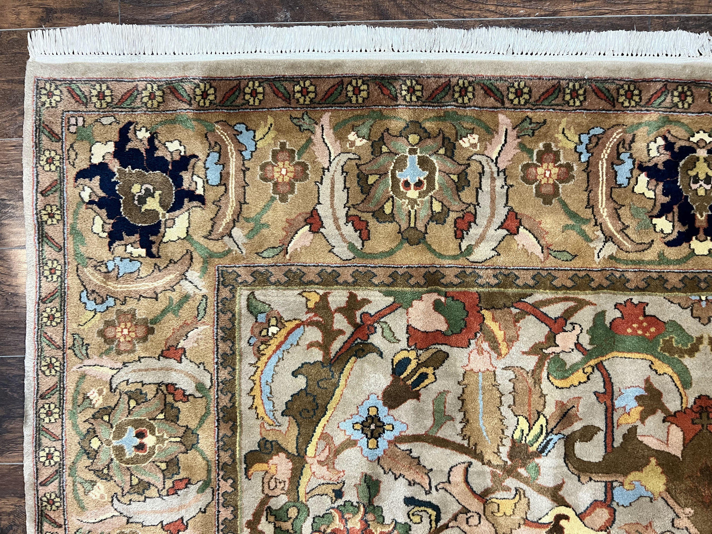 Indian Agra Rug 8x10, Wool Vintage Handmade Carpet, Gray Brown - Nuvé