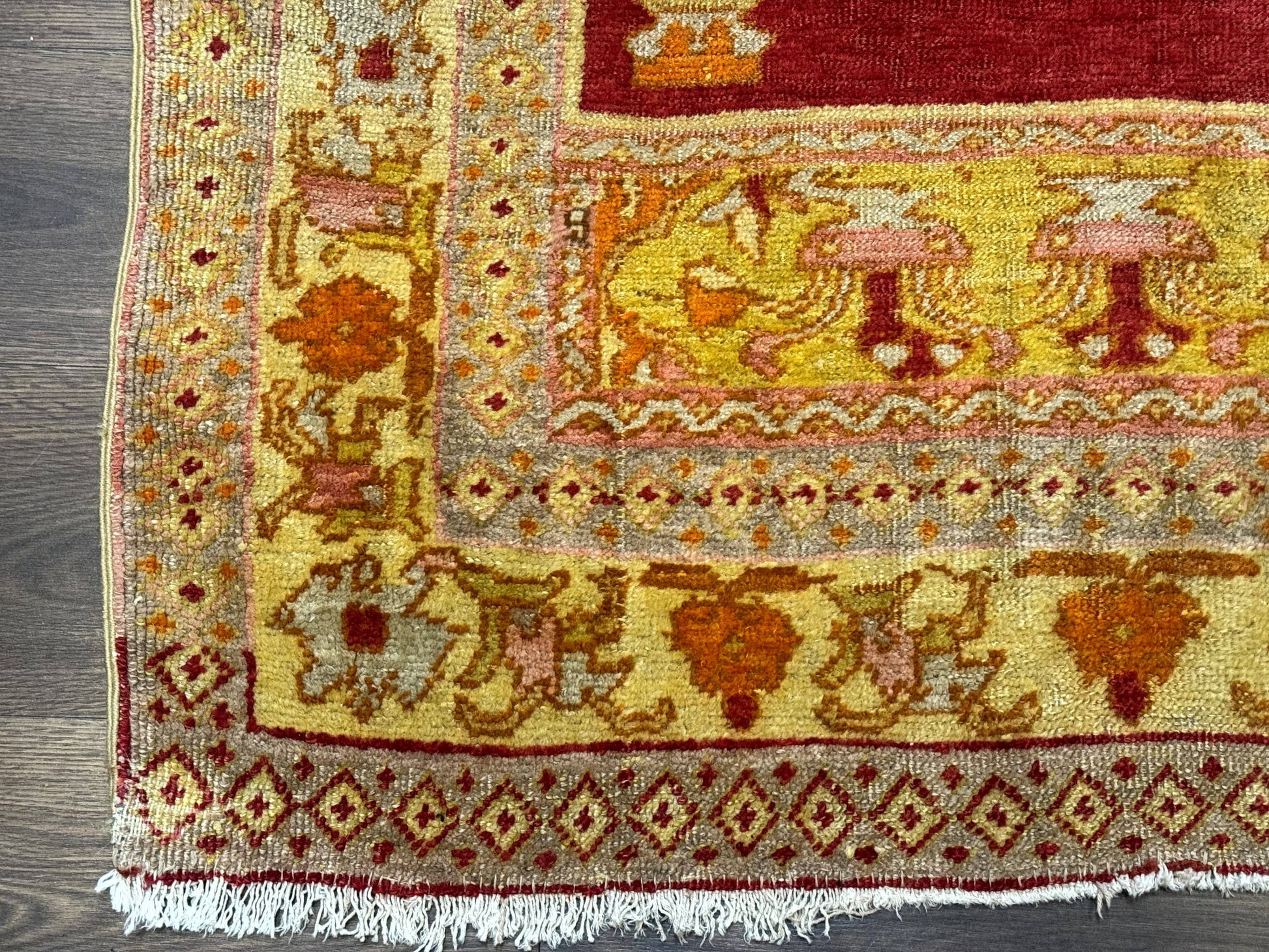 Antique Turkish Prayer Rug 4x6, Red and Golden Mustard, Mihrab Design, Anatolian Carpet - Nuvé