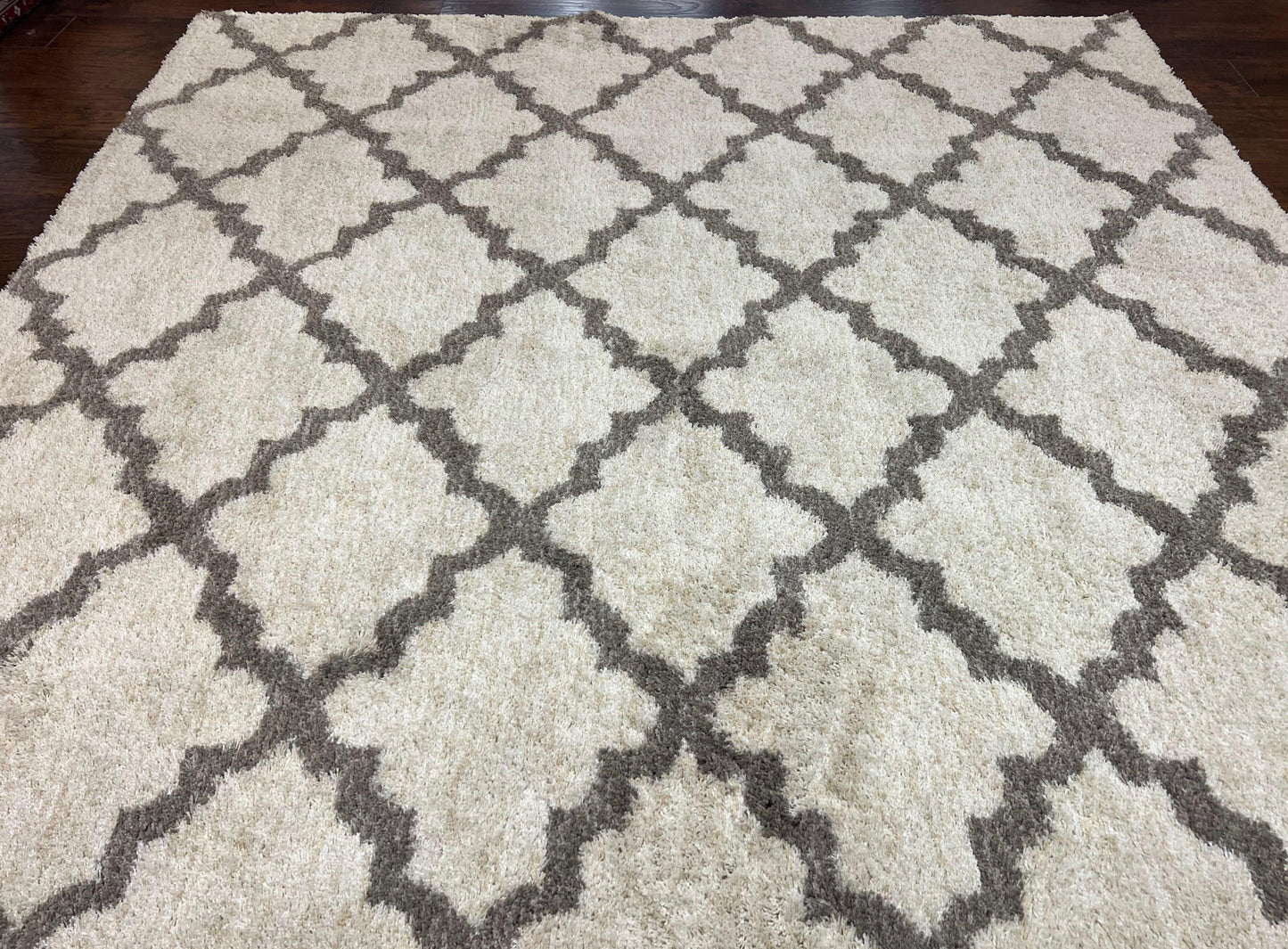 Modern Shag Rug, Ivory and Gray, Diamond Panel Design, Room Sized Area Rug - Nuvé