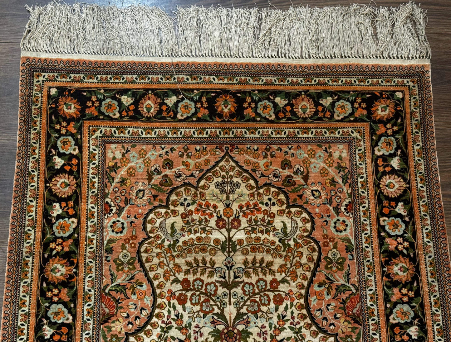 Exceptional Silk Rug 2.6 x 4, Very Fine 630 KPSI, Persian Vase Tree of Life Bird Pictorials, Handmade - Nuvé