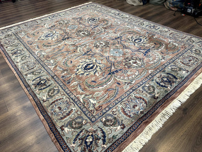 Indo Persian Mahal Rug 8x10, Traditional Wool Oriental Carpet, Pink - Nuvé