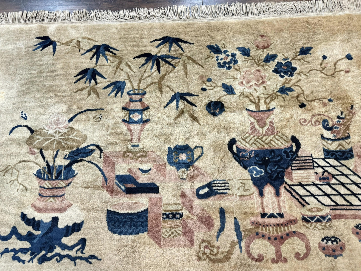 Chinese Rug 5x3, Horizontal Rug, Vases Flowers, Handmade Antique Vintage Carpet, Peking Rug, Chinese Wool Rug - Nuvé