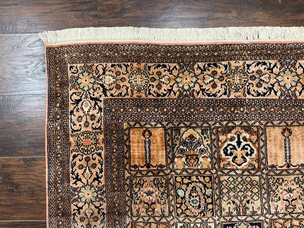Indian Kashmiri Silk Rug 4x6, Panel Design, Multicolor, Fine - Nuvé