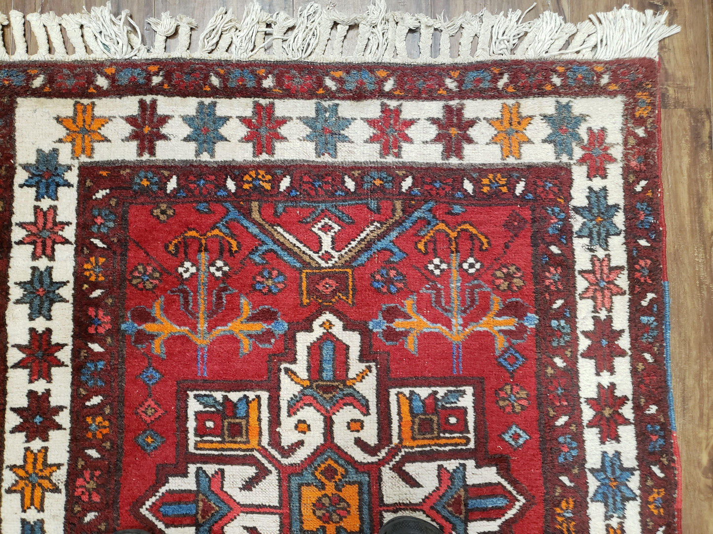 Antique Persian Heriz Karajeh Runner Rug, Red, Hand-Knotted, Wool, 3' 3" x 10' 11" - Nuvé