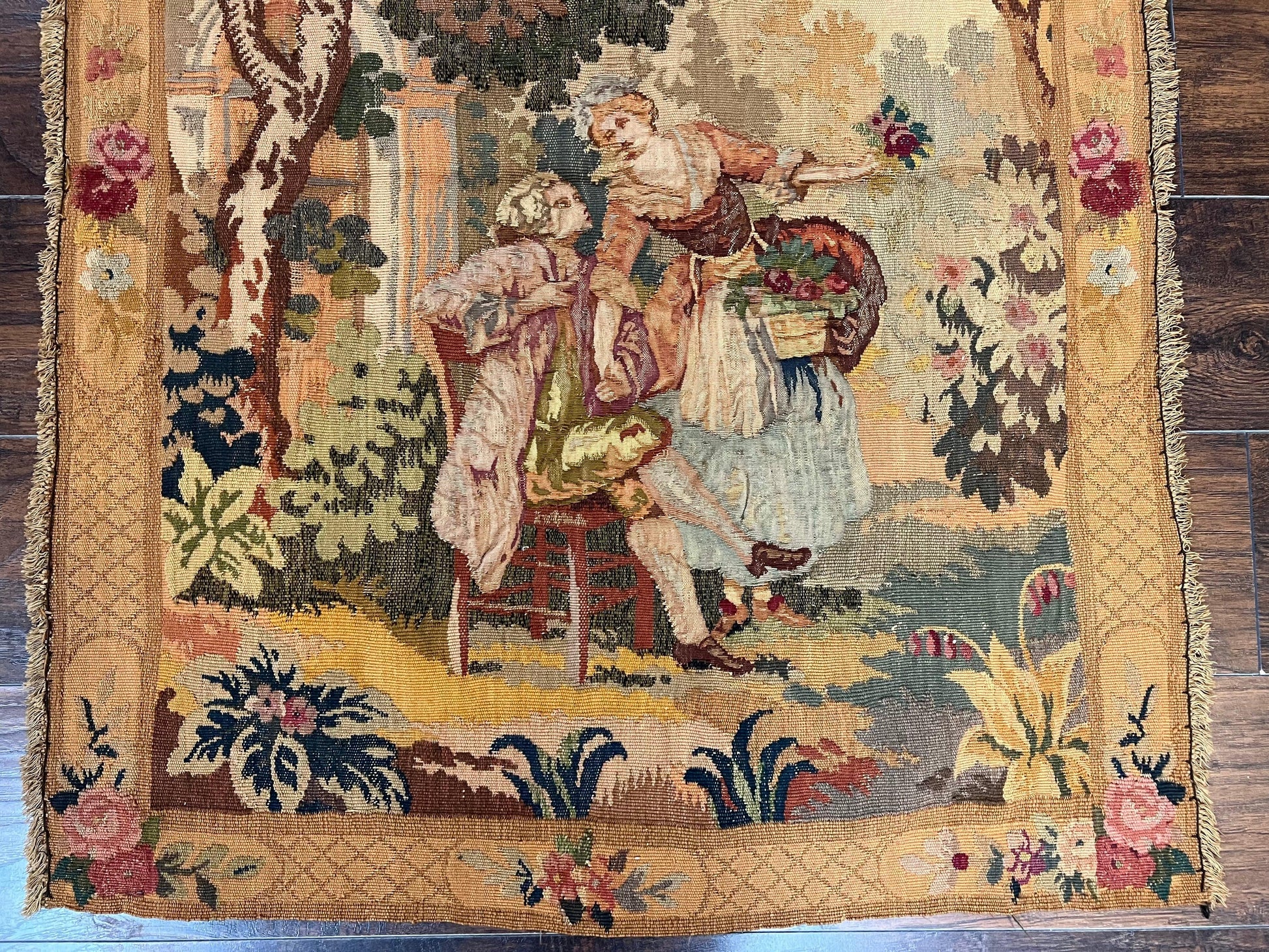 Antique Tapestry 3x4, European French Tapestry, Hand Loomed Victorian Tapestry, Vintage Wool Tapestry 3 x 4 ft - Nuvé