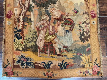 Antique Tapestry 3x4, European French Tapestry, Hand Loomed Victorian Tapestry, Vintage Wool Tapestry 3 x 4 ft - Nuvé