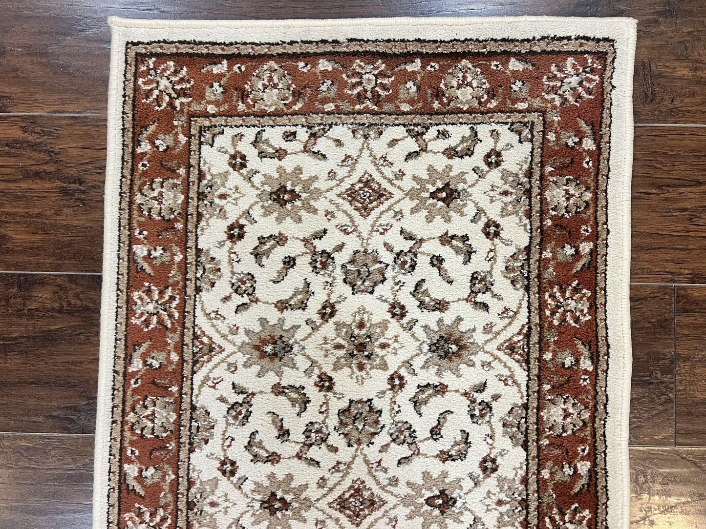 Runner Rug 2 x 7.6, Skinny Runner, Oriental Rug for Hallway, Ivory & Rust Red, Floral Allover - Nuvé