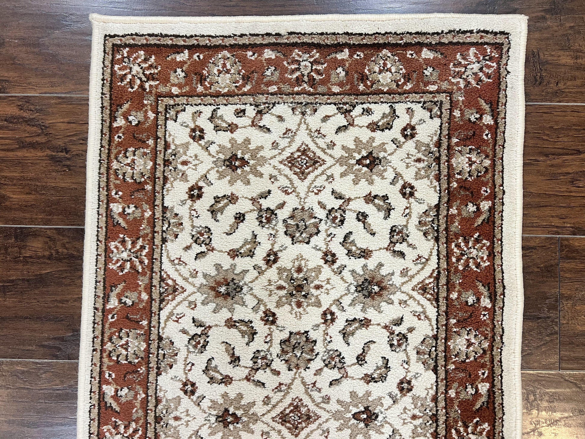 Runner Rug 2 x 7.6, Skinny Runner, Oriental Rug for Hallway, Ivory & Rust Red, Floral Allover - Nuvé