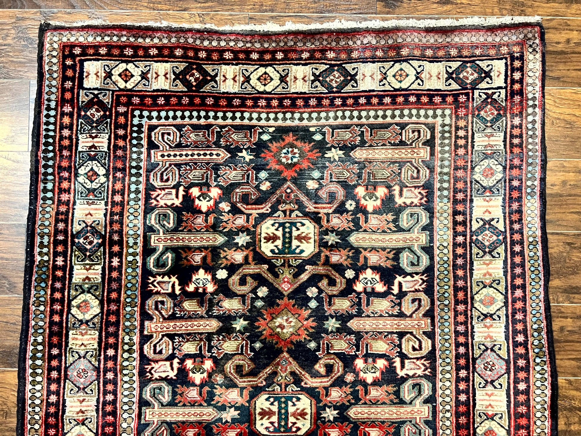 Persian Wide Runner Rug 4.8 x 10, Persian Kalegi Ardabil Rug, Perpedil Caucasian Rug, Antique Handmade Wool Carpet, Navy Blue Red, Tribal Rug - Nuvé