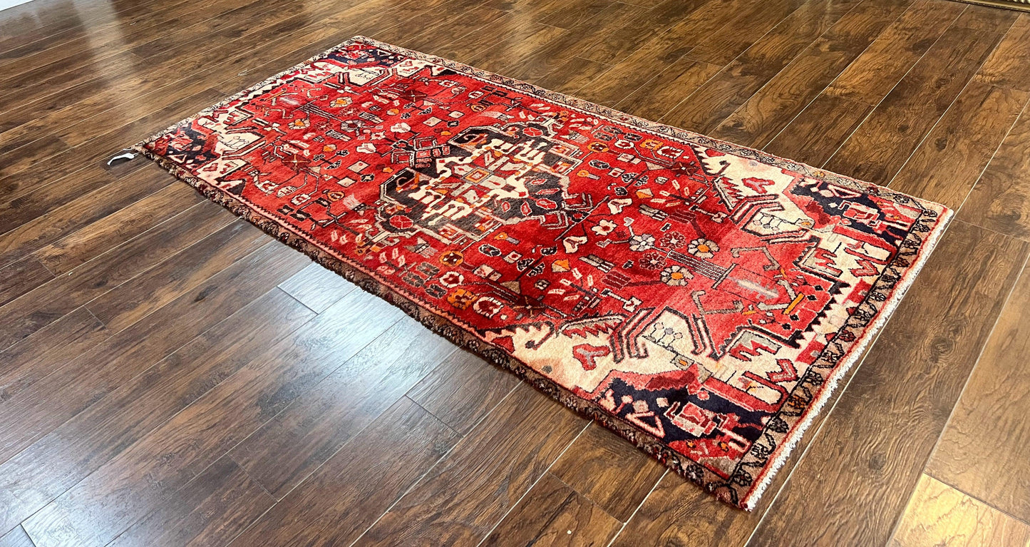 Antique Persian Tribal Rug 4 x 8, Geometric Medallion, Boho Rug, Wool Handmade Rug, Red 4x8 Rug, Persian Hamadan Rug - Nuvé