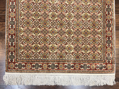 Turkish Kayseri Silk Rug 4x6, Hand Knotted Handmade Vintage Allover Pattern, Fine Silk Oriental Carpet 4 x 6 ft, Traditional Rug, Cream