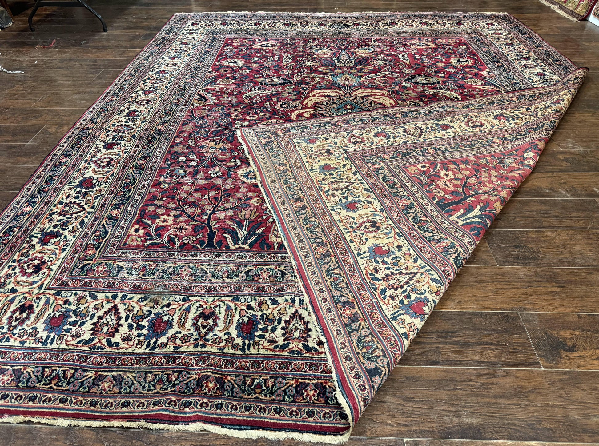 Antique Persian Mashad Rug 10x12, Red and Ivory, Signed by Master Weaver - Nuvé