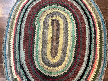 Antique American Braided Rug 5x7, Oval Multicolor Handmade Wool Braided Carpet - Nuvé