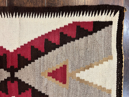 Antique Navajo Rug 2x4, Collectible Native American Wool Handmade Rug, Ivory Black Red Gray, Vintage Navajo Textile - Nuvé