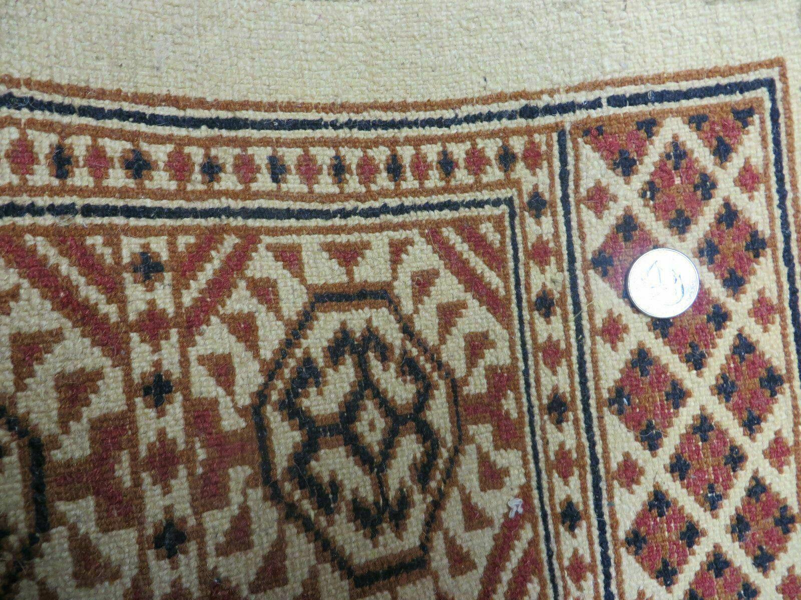 4' X 7' Vintage Handmade Pakistani Turkoman Bokhara Balouch Woven Wool Rug Ivory - Nuvé