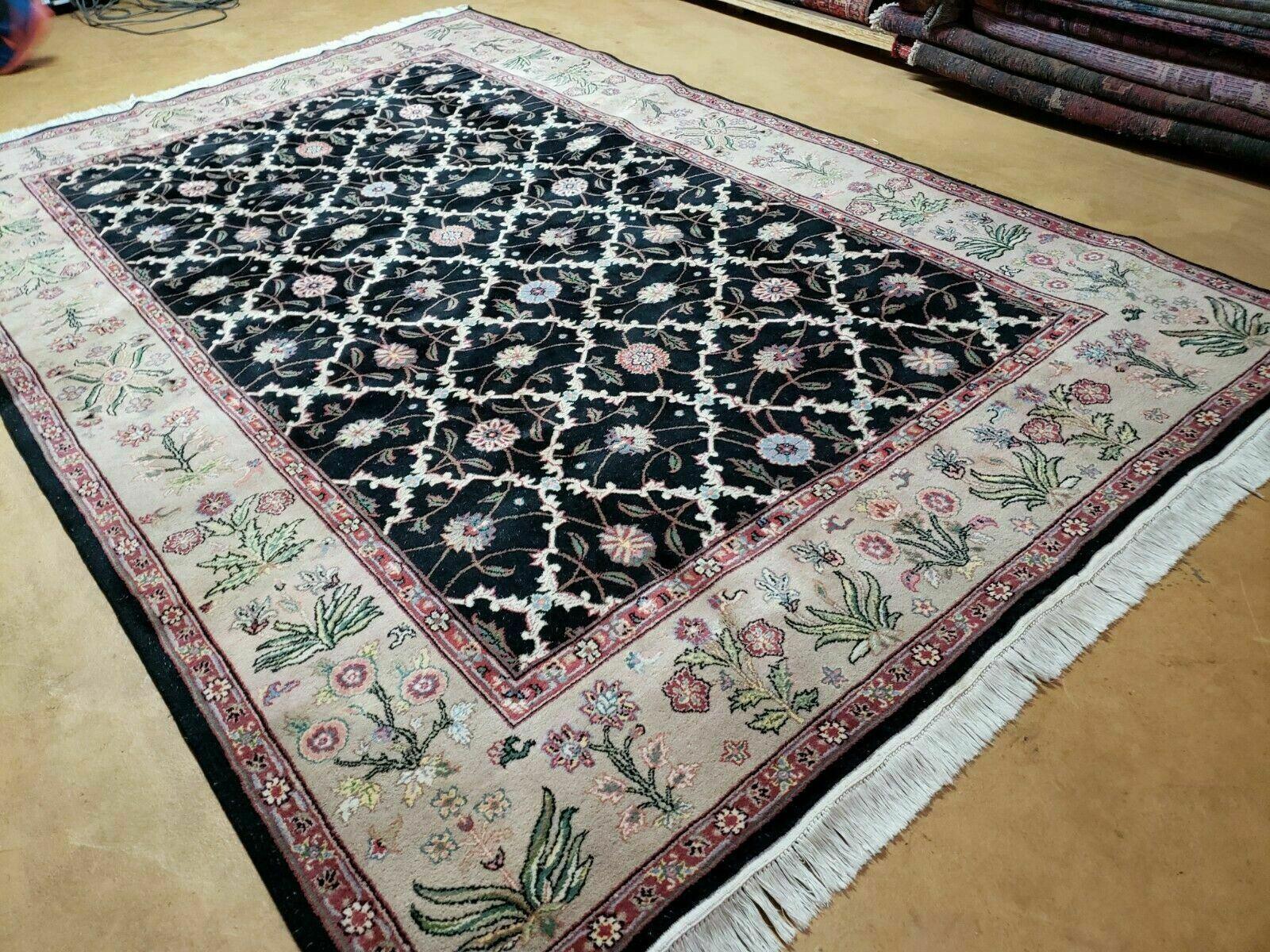 6' X 9' Handmade India Floral Oriental Wool Rug Carpet Hand Knotted Nice Black - Nuvé