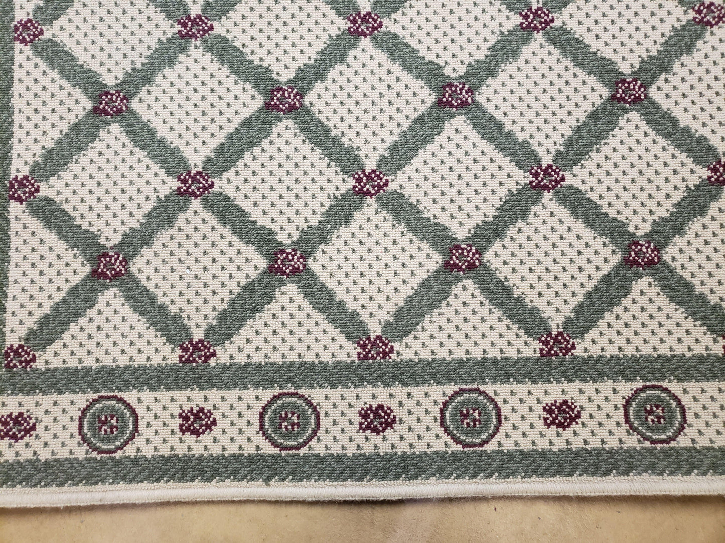 4x5 Panel Design Rug, 4' x 5' Power-Loomed Vintage Rug, Beige & Pine Green Carpet - Nuvé
