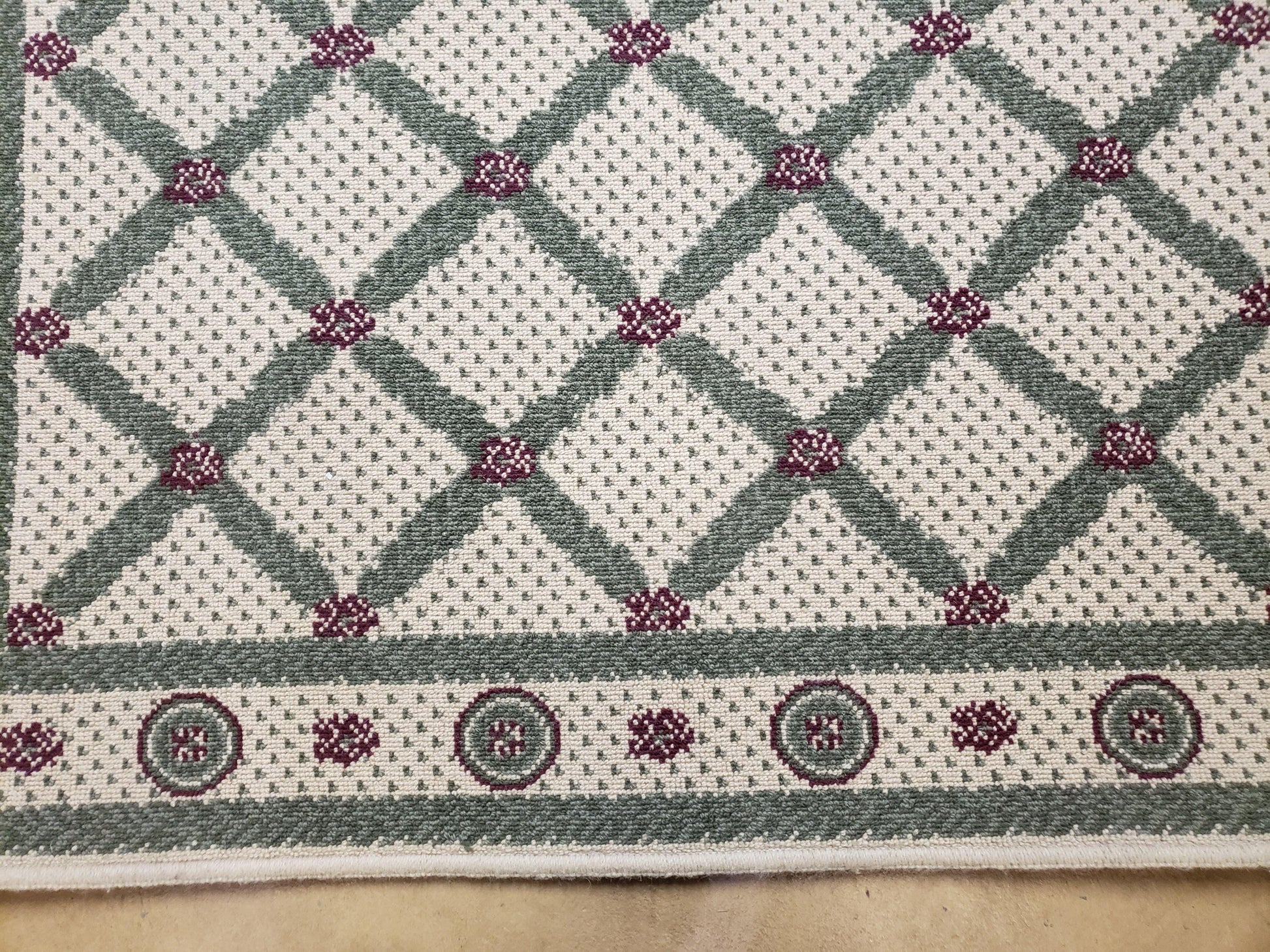 4x5 Panel Design Rug, 4' x 5' Power-Loomed Vintage Rug, Beige & Pine Green Carpet - Nuvé