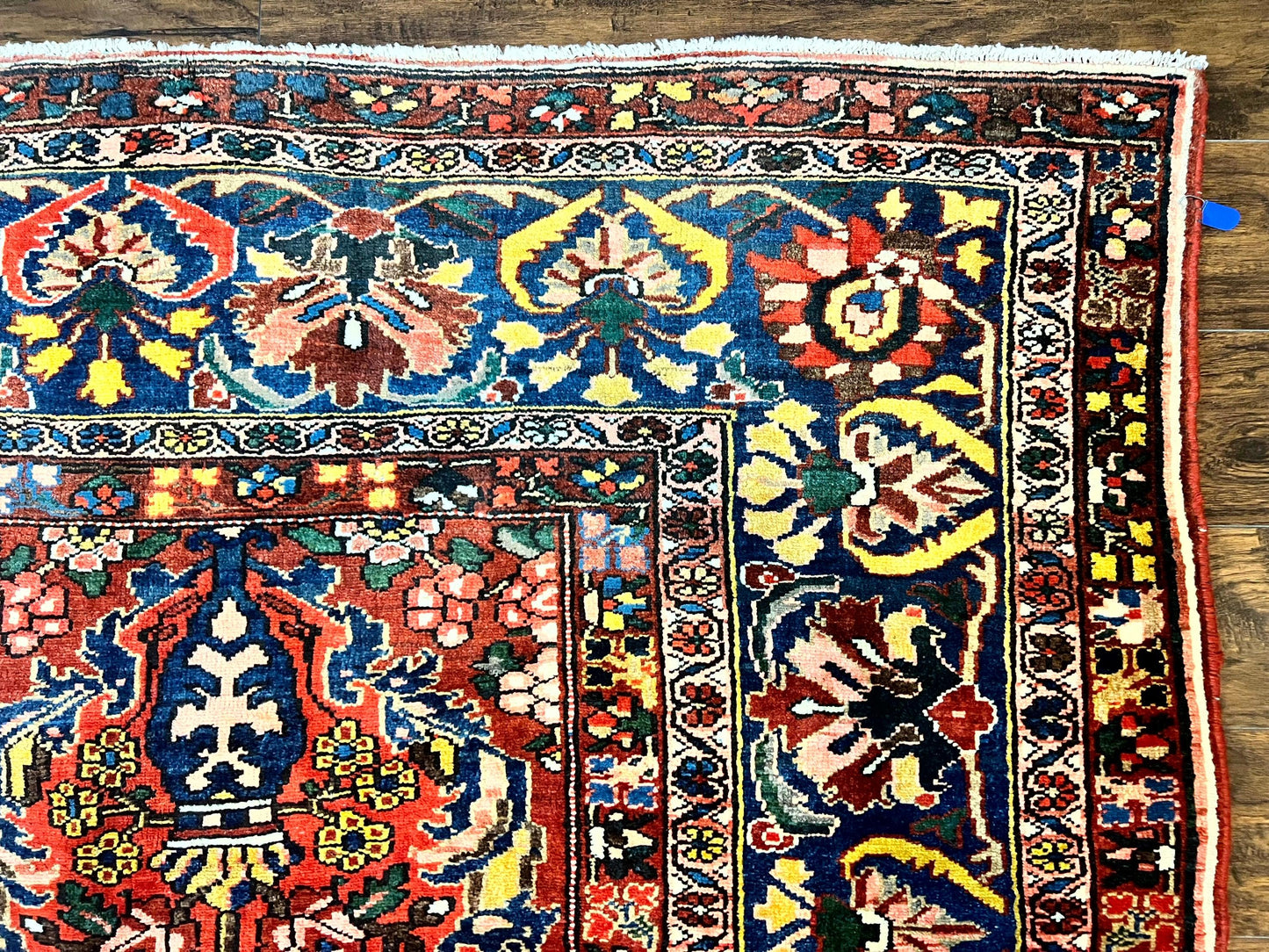 Large Persian Bakhtiari Rug 10x14, Rare Perisan Tribal Rug, Red Blue Ivory Multicolor, Hand Knotted, Semi Antique Carpet - Nuvé