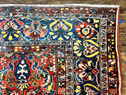 Large Persian Bakhtiari Rug 10x14, Rare Perisan Tribal Rug, Red Blue Ivory Multicolor, Hand Knotted, Semi Antique Carpet - Nuvé
